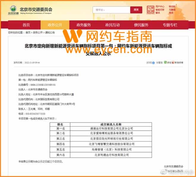 北京定向新增新能源营运车辆， 滴滴等6平台入围插图1